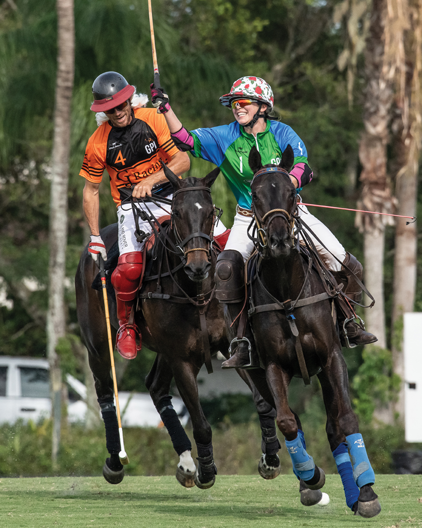 Riders wear vibrant colors splashed across their horses, jerseys and saddle pads. 