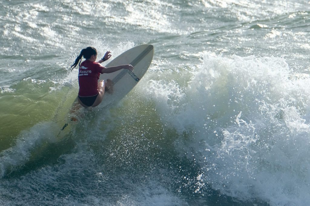 Piper Austin of Jacksonville Beach makes a turn during the WaveMasters pro division event