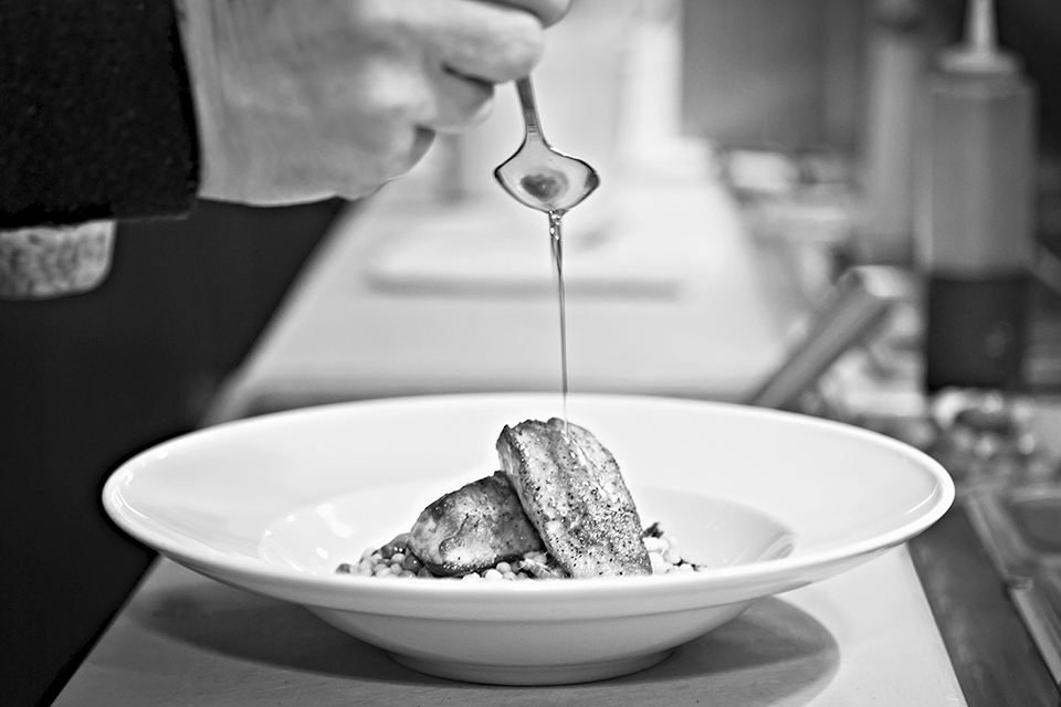 Pan-seared cobia with a wild mushroom gastrique sauce; Photograph by Kim Longstreet