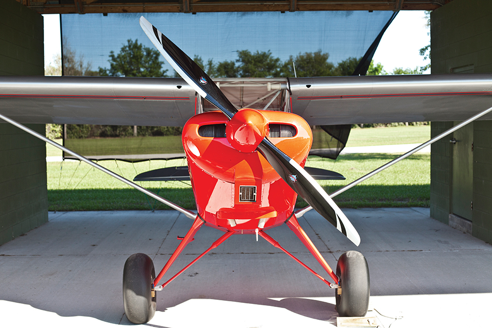 A kit-built airplane parked under a shade-hangar at Grass Roots Airpark in Groveland; Photograph by Jeremiah Stanley