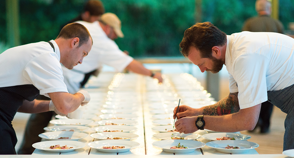 Chefs Brian Whittington and Craig Richards work in tandem perfecting plates for White Oak. Photography by Anges Lopez